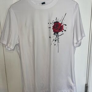 MANFINITY White T-Shirt with Red Rose Design